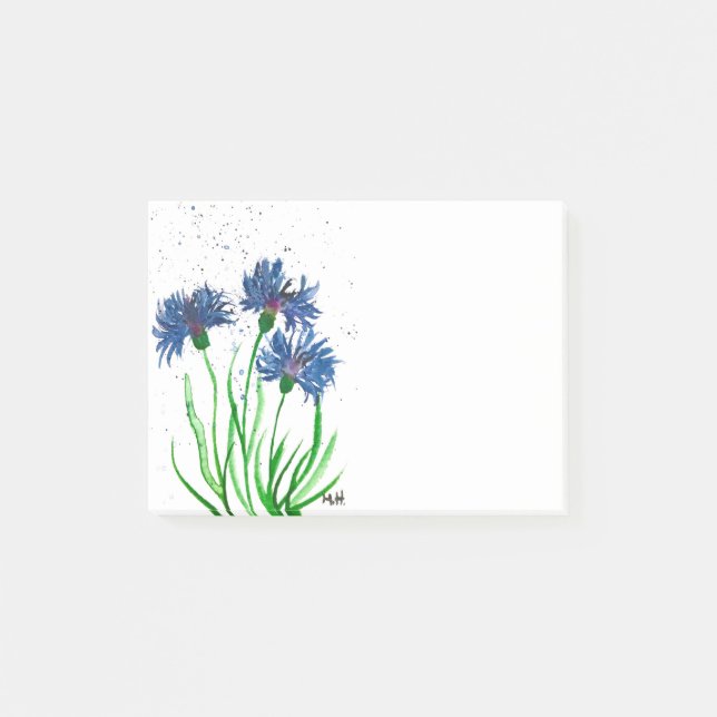 Cornblumen Blaue Blumen Aquarell Rustikaler Chic P Post-it Klebezettel (Vorderseite)