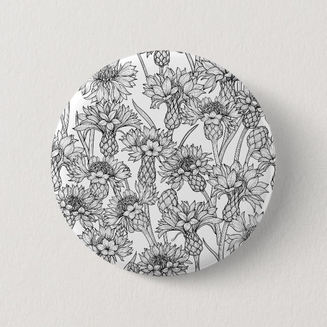 Cornblumen, Blume in Schwarz und Weiß Button (Vorderseite)