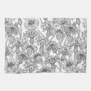 Cornblumen, Blume in Schwarz und Weiß Geschirrtuch