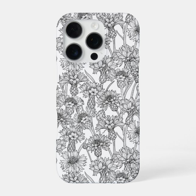 Cornblumen, Blume in Schwarz und Weiß iPhone 16 Pro Hülle (Rückseite)
