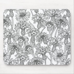 Cornblumen, Blume in Schwarz und Weiß Mousepad