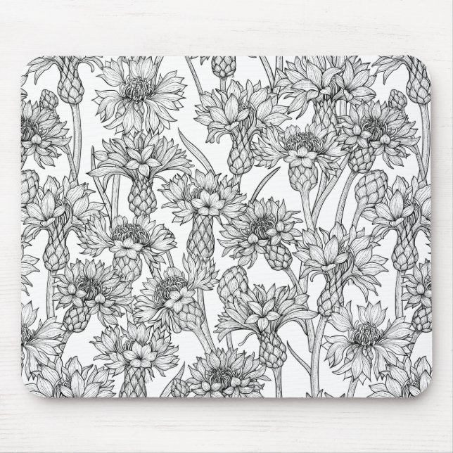 Cornblumen, Blume in Schwarz und Weiß Mousepad (Vorne)