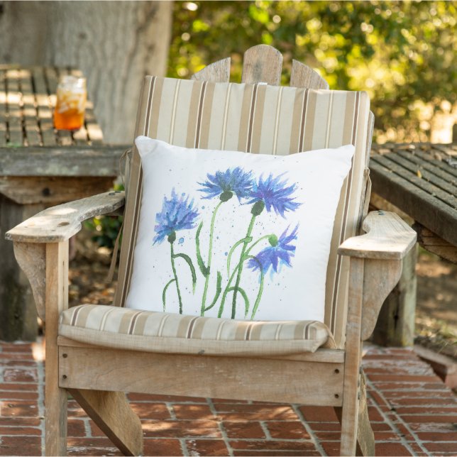 Cornblumen Blumen Aquarell Sommer Trendy Kissen (Stuhl )
