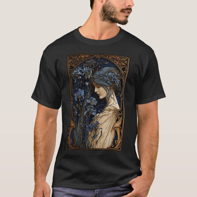 Cornblumen und Gold - Jugendstil T-Shirt (Vorderseite)