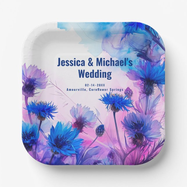 💍 Cornblumen und Lavender Elegance Pappteller (Vorderseite)