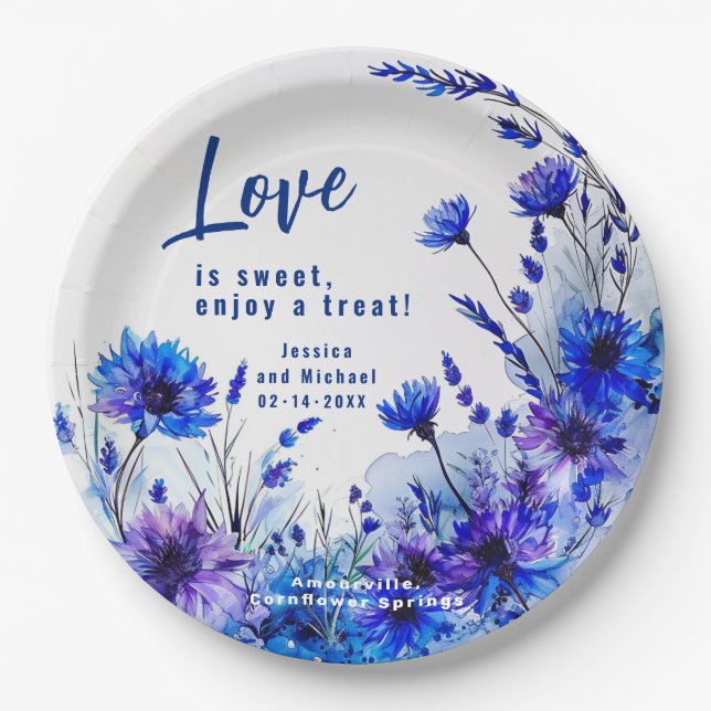 💍 Cornblumen und Lavender Elegance Pappteller (Vorderseite)