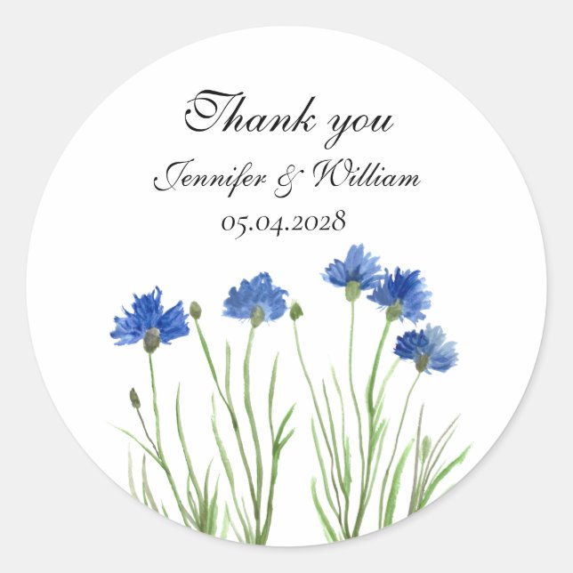 Cornblumen Wildblumen Blume Hochzeit Wasserfarbe Runder Aufkleber (Vorderseite)