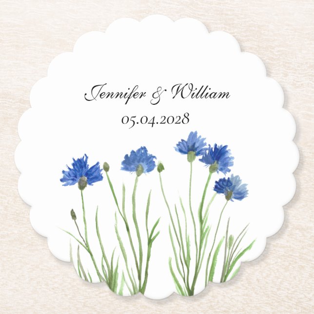 Cornblumen Wildblumen Blume Hochzeit Wasserfarbe Untersetzer (Vorderseite)