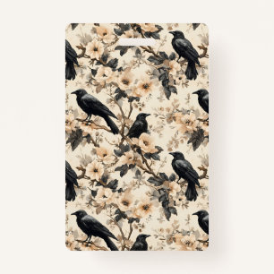 Corneille motif corneille fleurs Badge