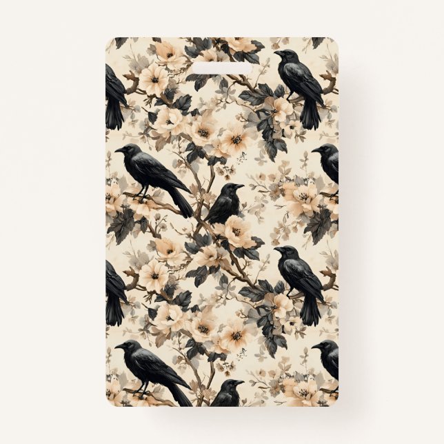 Corneille motif corneille fleurs Badge (Devant)