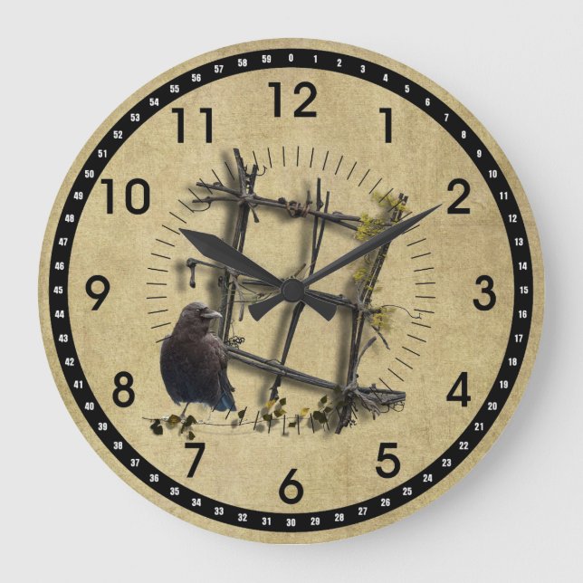 Corneille noire et clôture - Horloge ronde (Recto)