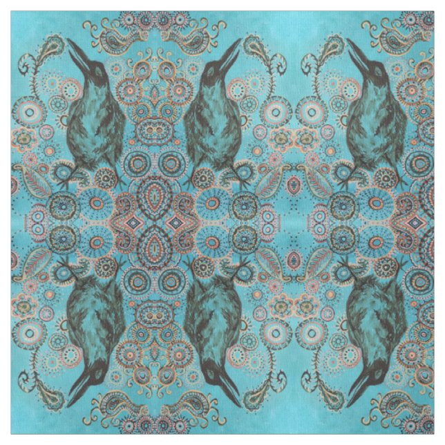 corneille sur le tissu bleu (Échantillon)