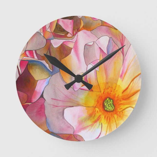Cornelia pastellrosa Aquarellkunst Runde Wanduhr (Vorderseite)