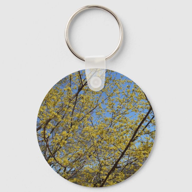 Cornelian Cherry Dogwood und Blue Sky Floral Schlüsselanhänger (Vorderseite)