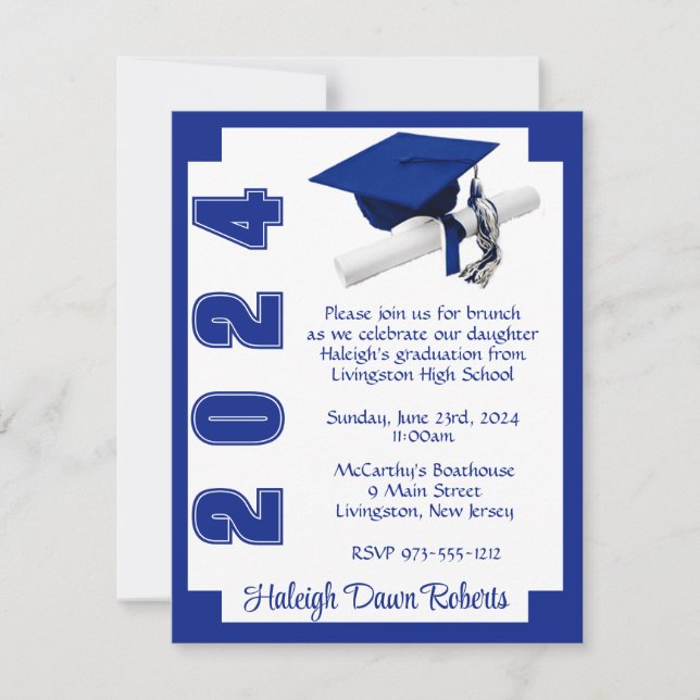 Corner Block Royal Blue & White Abschluss Einladung (Vorderseite)
