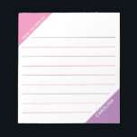 Corner Colorblock Pink Lila Von der Rezeption Notizblock<br><div class="desc">Dieses Design besteht aus rosa und lila Dreiecken in den Ecken mit Linien zum Schreiben. Die Kollektion der Koordinationsprodukte ist in unserem Shop, zazzle.com/store/doodlelulu, erhältlich. Kontaktieren Sie uns, wenn Sie dieses Design auf ein bestimmtes Produkt angewendet haben, um Ihr eigenes einzigartiges Match oder Geschenk zu erstellen! Vielen Dank, dass Sie...</div>