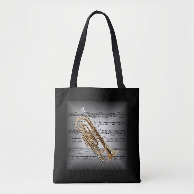 Cornet ~ 3-D Sheet Music Pillow ~ Grau/Schwarz ~ Tasche (Vorderseite)