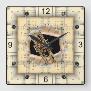 Cornet ~ Break Through ~ Strange Sheet Music ~ Quadratische Wanduhr