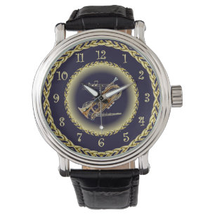 Cornet ~ Musikalische Scroll ~ Gold/Navy Blue ~ Armbanduhr