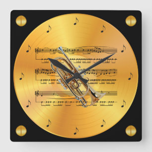 Cornet ~ Sheet Music ~ Gold Record ~ Quadratische Wanduhr