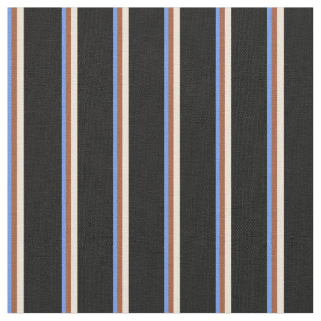 Cornfllower Blue, Sienna, Bisque & Black Colown Stoff (Nahaufnahme)