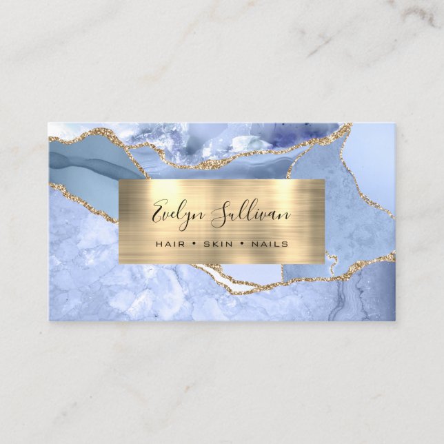 Cornflower Blue and Gold Agate Business Card Visitenkarte (Vorderseite)