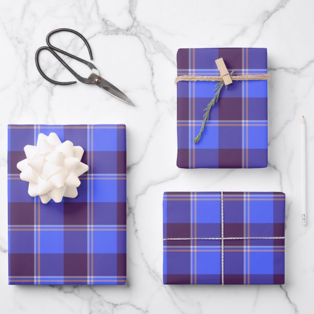 Cornflower Blue and Livid Brown Plaid Geschenkpapier Set (Vorderseite)
