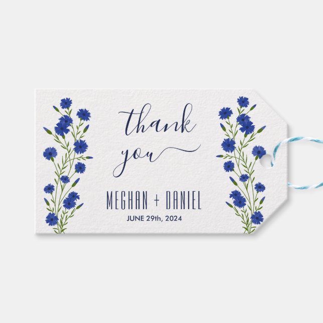 Cornflower Blue Botanical Wedding Geschenkanhänger (Vorderseite (Horizontal))