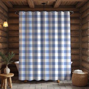 Cornflower Blue Gingham Karo Kariertes Muster Duschvorhang