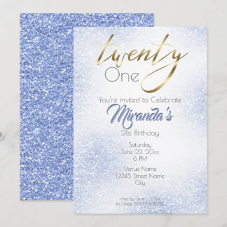 Cornflower Blue Glitzer und Gold 21. Einladung