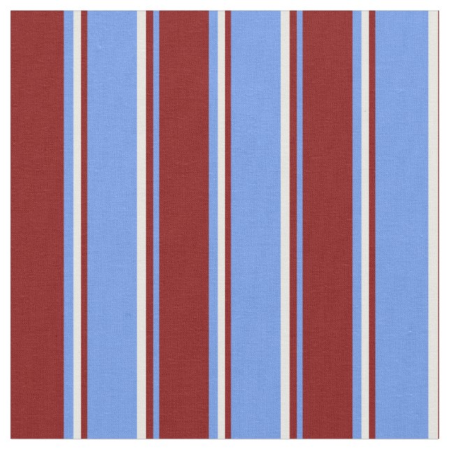Cornflower Blue, Maroon & White Lines Stoff (Nahaufnahme)
