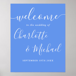 Cornflower Blue Modern Wedding Begrüßungszeichen Poster