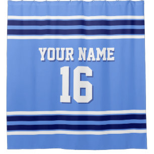 Cornflower Blue Navy White Stripes Sports Jersey Duschvorhang
