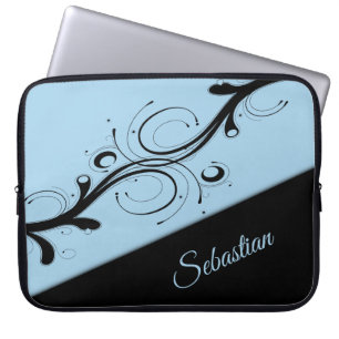 Cornflower Blue und Black Scroll Accent Personal Laptopschutzhülle