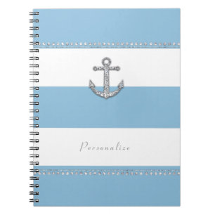 Cornflower Blue & White Stripes Diamant Anker Notizblock