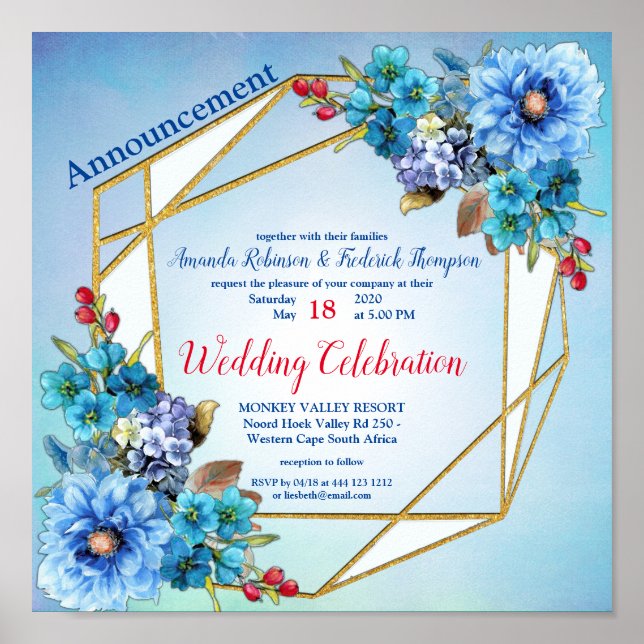 Cornflower-Blues bei Watercolor-Hochzeit Poster (Vorne)