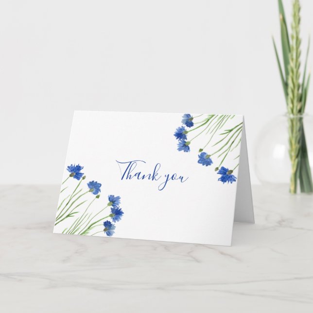 Cornflowers Wildblume Floral Wedding Vielen Dank Dankeskarte (Vorderseite)