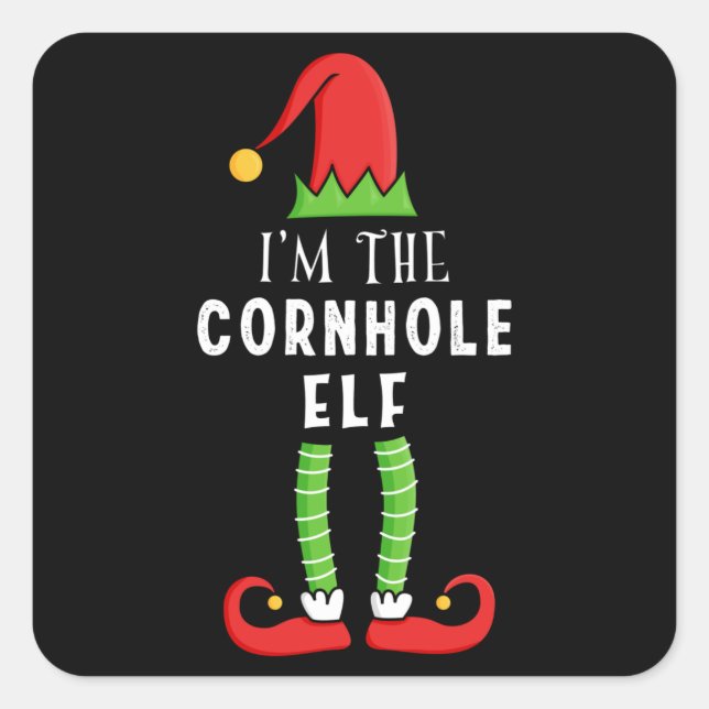 Cornhole Elf Christmas Matching Familiengeschenk Quadratischer Aufkleber (Vorderseite)