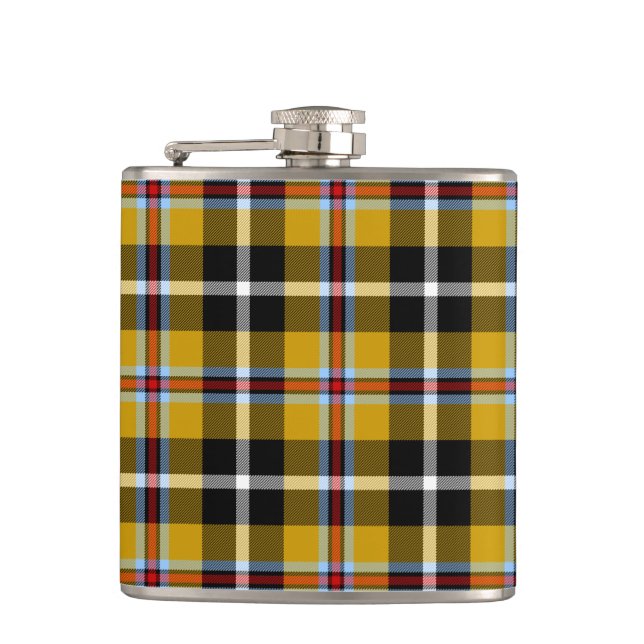 Cornisch National Tartan Gelb und Schwarz Kariert Flachmann (Vorderseite)