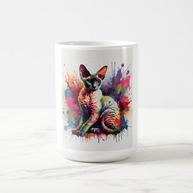 Cornish Rex Cat Farbiges Portrait Kaffeetasse (Mittel)