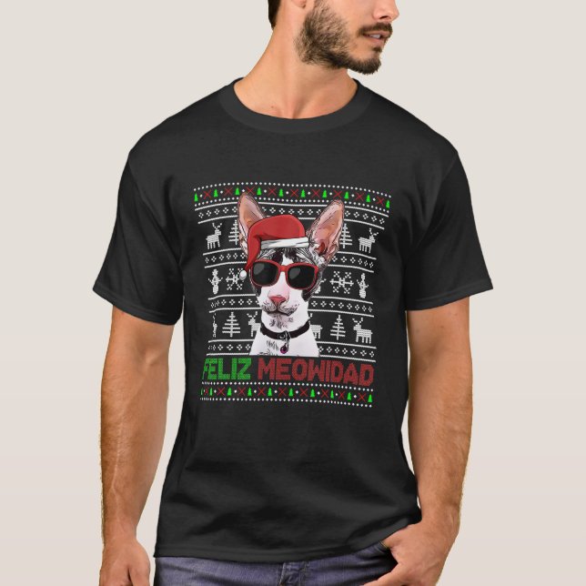 Cornish Rex Cat Feliz Meowidad Funny Christmas T-Shirt (Vorderseite)