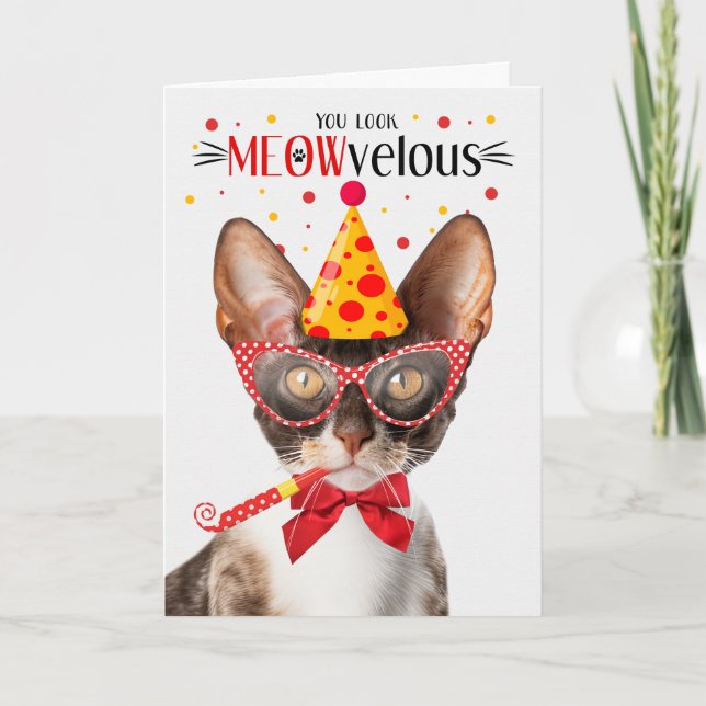 Cornish Rex Cat MEOWvelous Birthday Karte (Vorderseite)