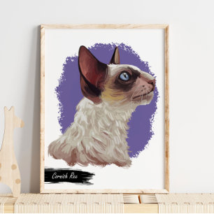 Cornish Rex Cat Print   Cat Wall Print Poster