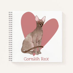 Cornish Rex Cat Watercolor Kitty Pink Herz Notizbuch
