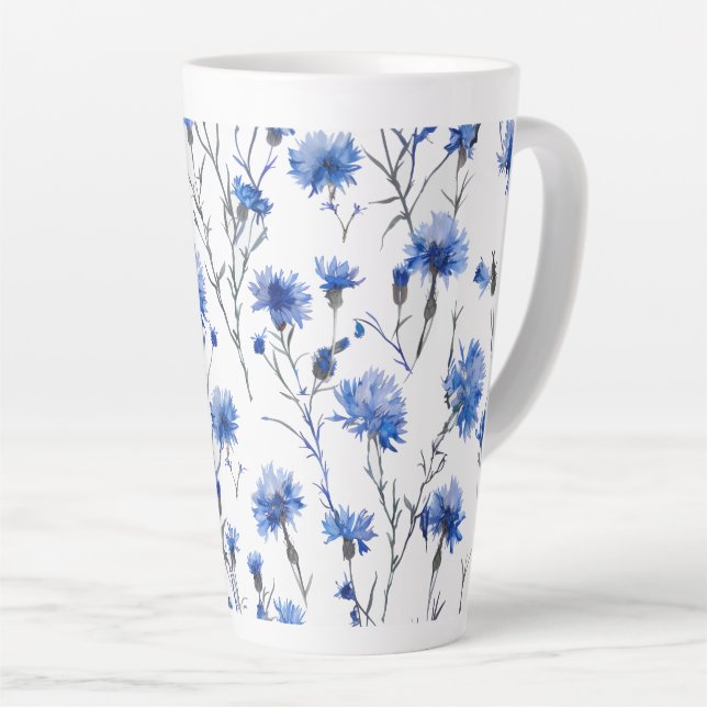 Cornouailles Latte Mug Blanc Bleu (Angle droit)