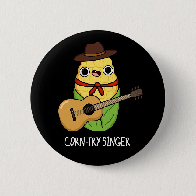 Corntry Singer Funny Corn Pun Dark BG Button (Vorderseite)