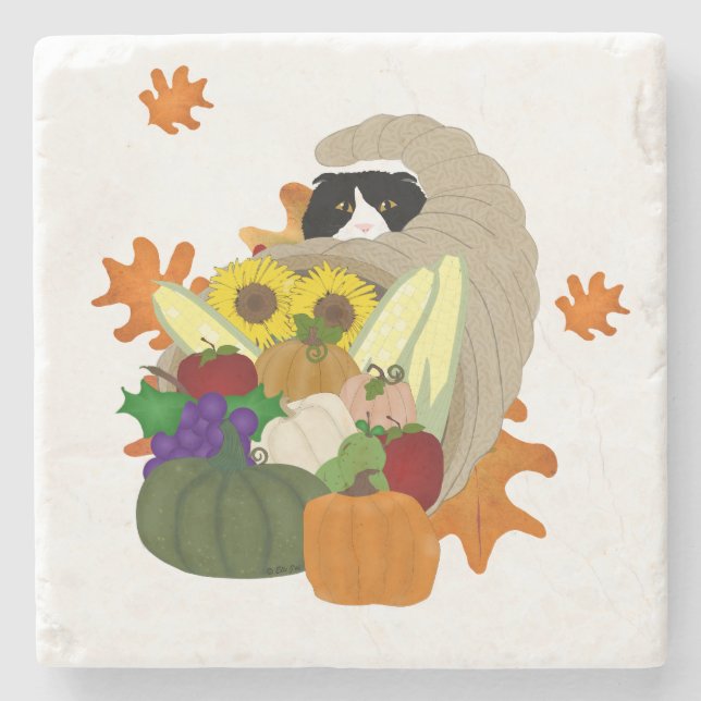 Cornucopia Cat Stone Untersetzer (Vorderseite)