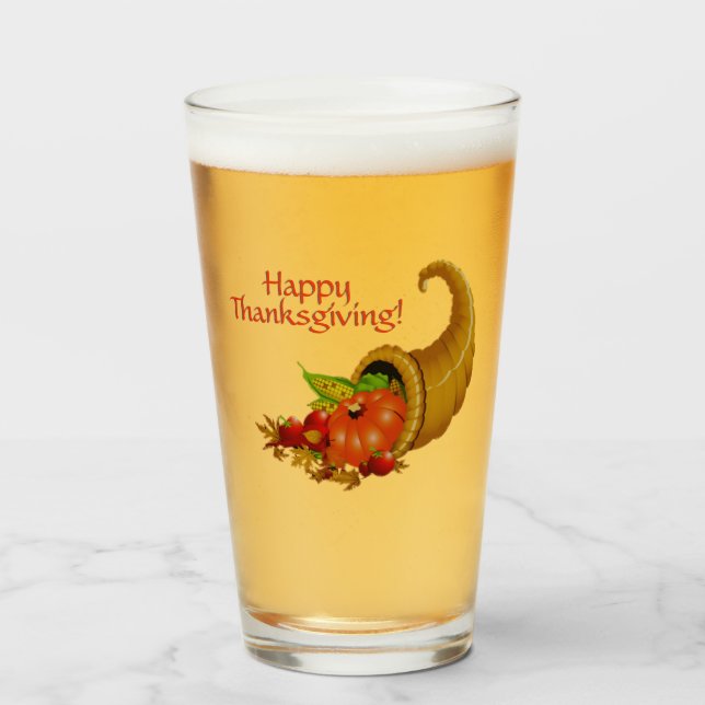 Cornucopia Happy Thanksgiving Glas (Vorne (Gefüllt))
