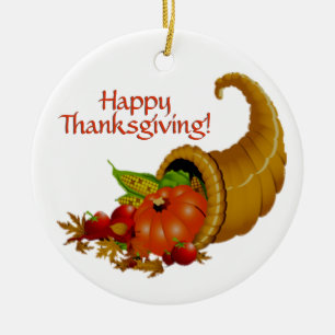 Cornucopia Happy Thanksgiving Keramik Ornament