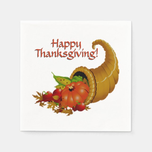 Cornucopia Happy Thanksgiving Serviette (Vorderseite)